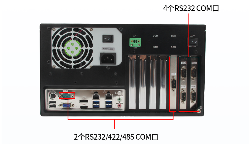 COM:6個(gè)COM口(2個(gè)RS232/422/485口，4個(gè)RS232口)